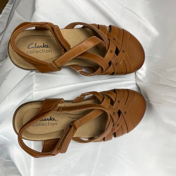Clarks Collection Women's Comfort Fisherman Sandals Tan Leather Size 8  L:9.5" - Picture 5 of 14